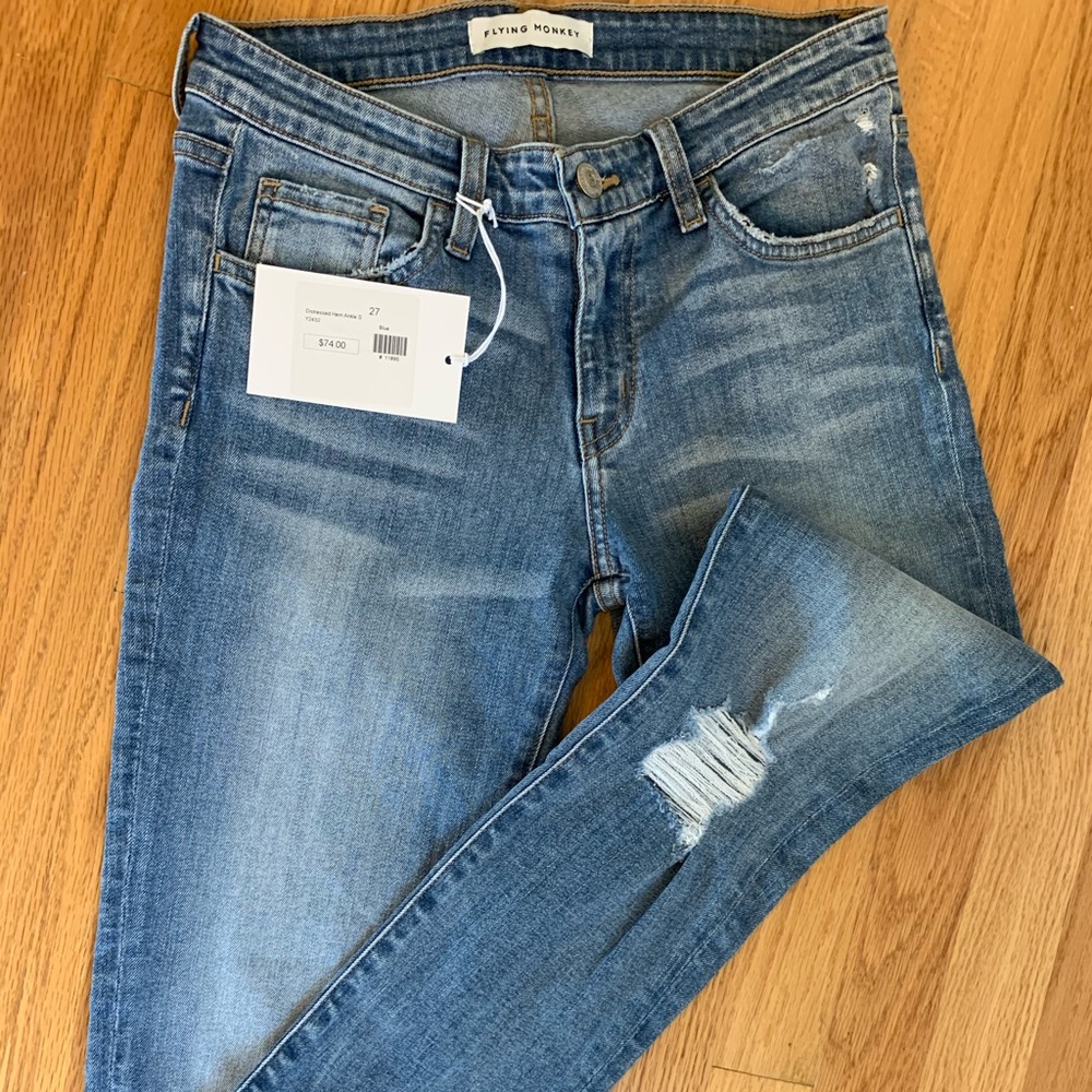 Flying Monkey Distressed Hem Ankle Skinny Jeans